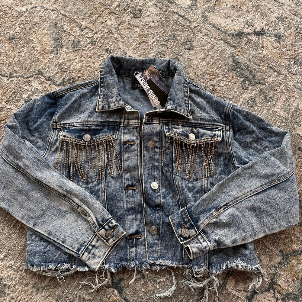 Diamond sparkle Fringe Embellished Denim Jean Jacket